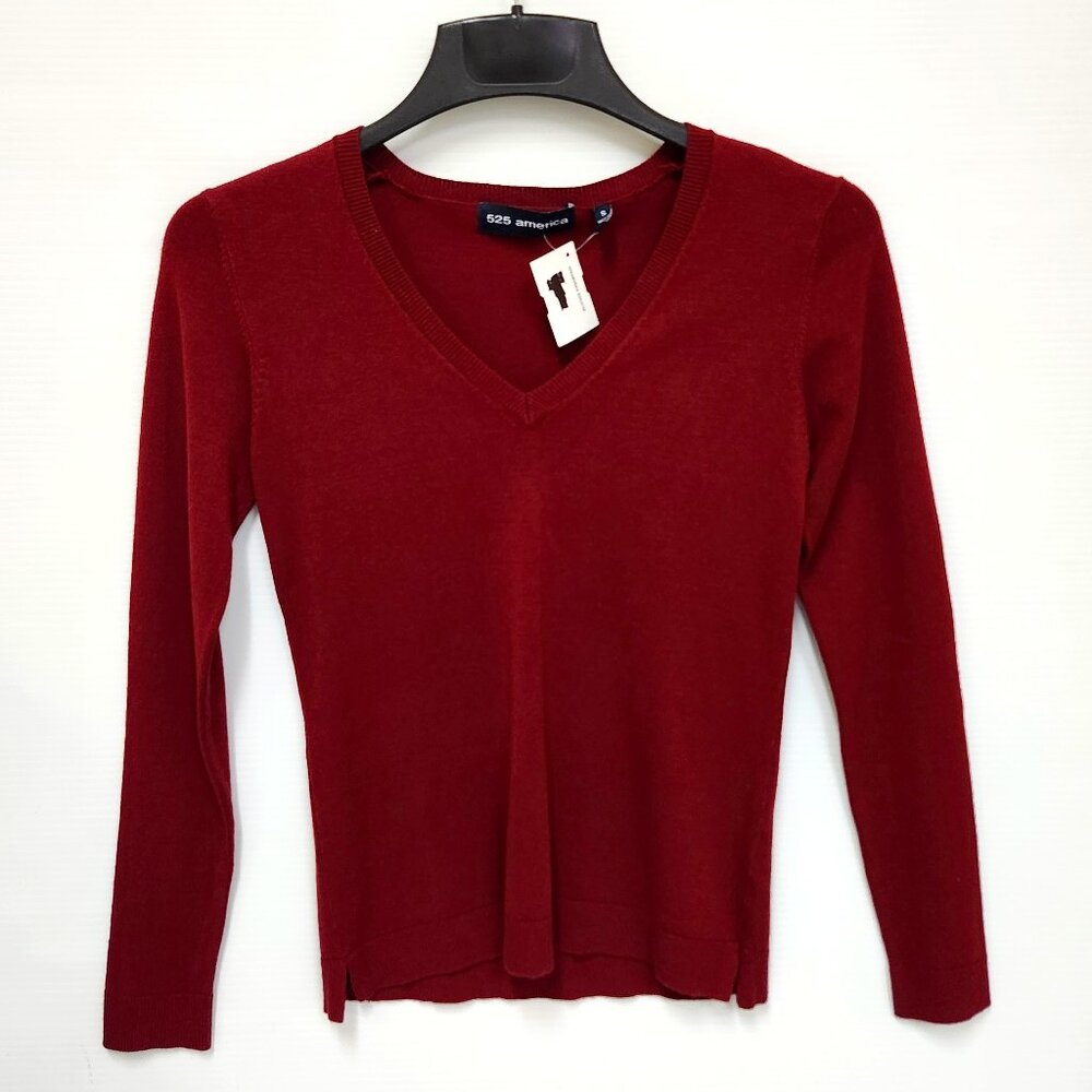 525 America Women's Burgundy Red V-Neck Pullover Sweater Size XS & S